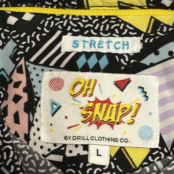 Oh Snap! Retro 90s Theme Geometric Stretch Shirt Drill Clothing Mens Size Large - Picture 6 of 6